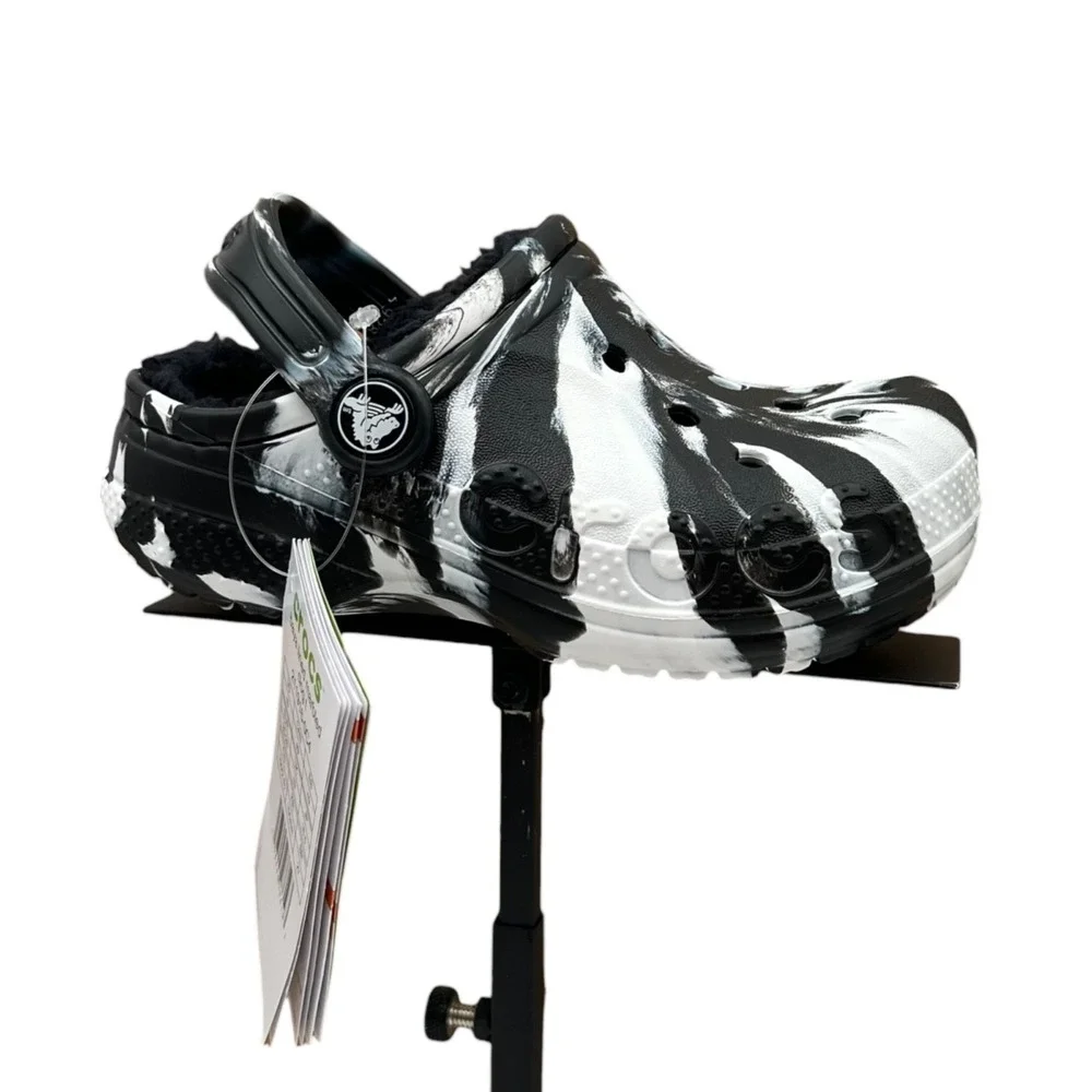 Crocs Toddler Boys Lined Clog Size 9 Black White Marbled Slip-on Cozy Warm Shoes